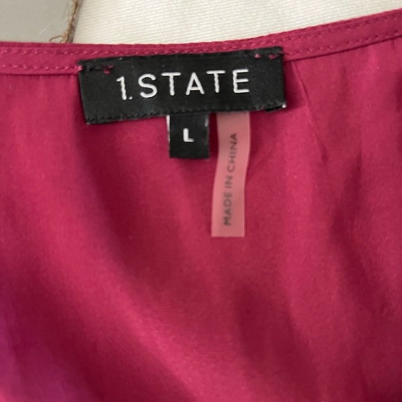 1.State Dark Red Satin Blouse Size L V-Neck Button Front 3/4 Sleeve - Picture 6 of 8